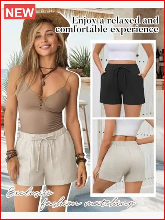 Linen Drawstring Shorts with Split Side and Pockets - Picture 6 of 7